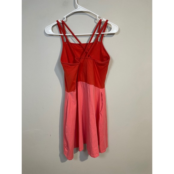 Pact Organic Cotton Strappy Fit and Flare Color Block Pink and Red Mini Dress - Picture 4 of 8